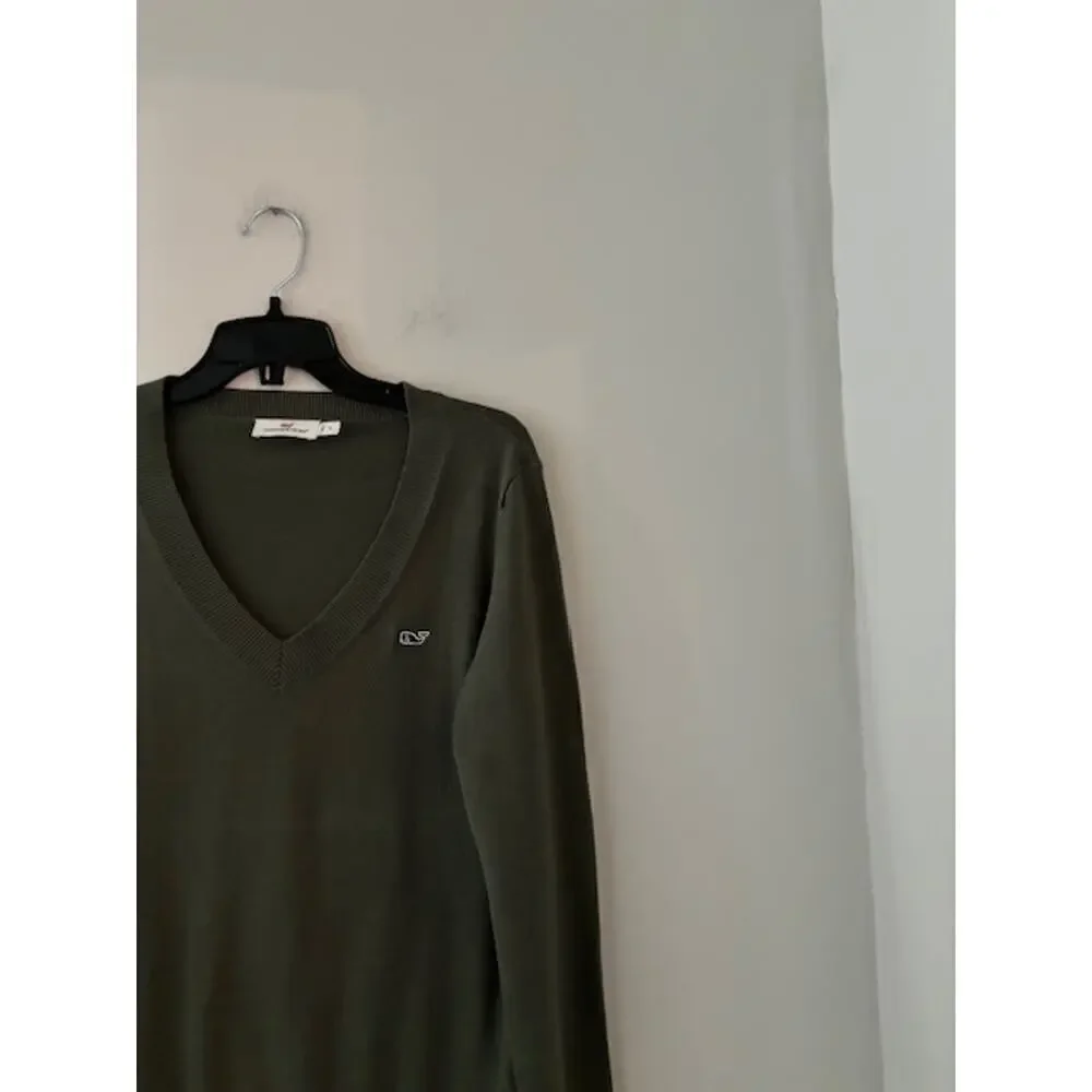 Vineyard Vines Heritage Cotton V-Neck Sweater Mens Small Green Preppy